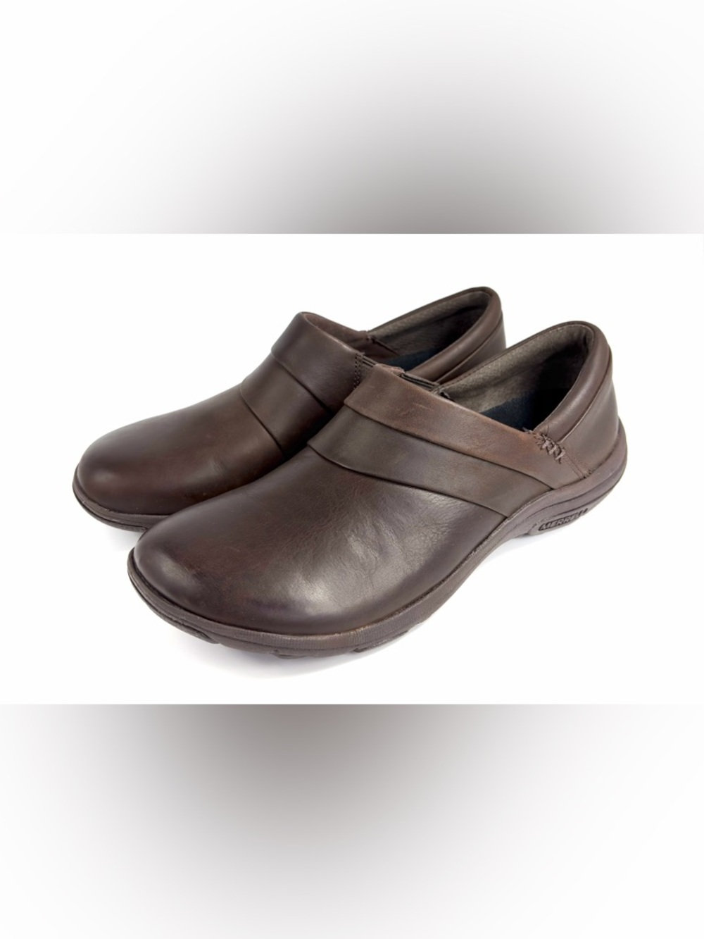 Merrell Brown Leather Slip On Comfort Shoes Size 9 EUC